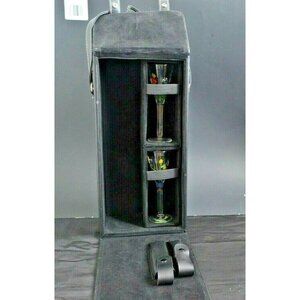 Wine or Liquor Carrier, Corkscrew, Stopper, Shoulder Strap, Hand Painted Glasses